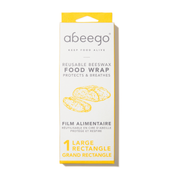A package of one large rectangle of Abeego reusable beeswax food wrap.