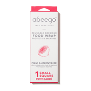 A package of one small square of Abeego reusable beeswax food wrap.